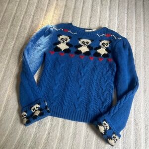 VTG 90s The Eagle's Eye blue cable knit Panda sweater size Medium Cute Cottage